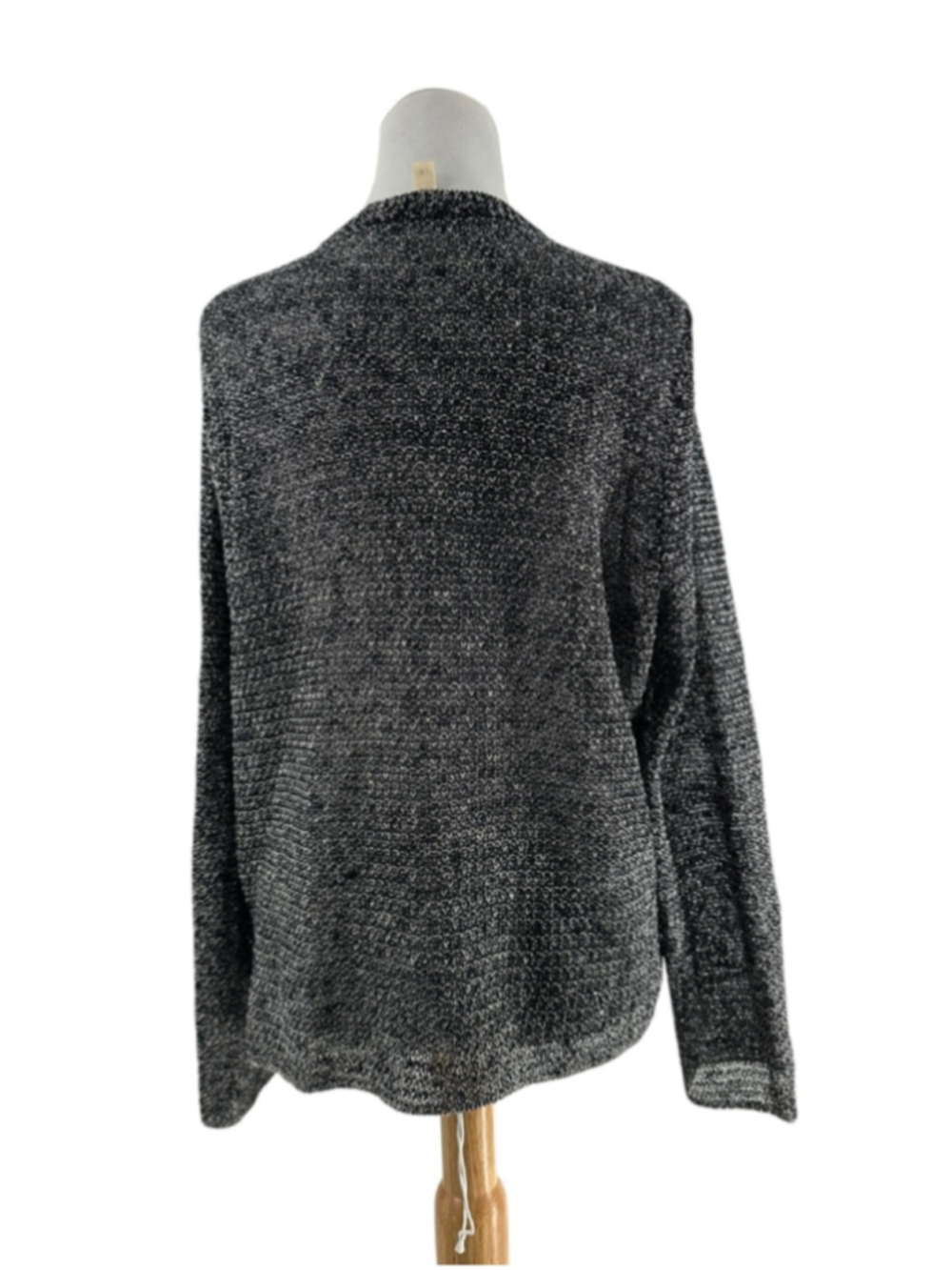 Eileen Fisher cardigan open knit linen blend Black & White layer casual sz Lg - Picture 2 of 9